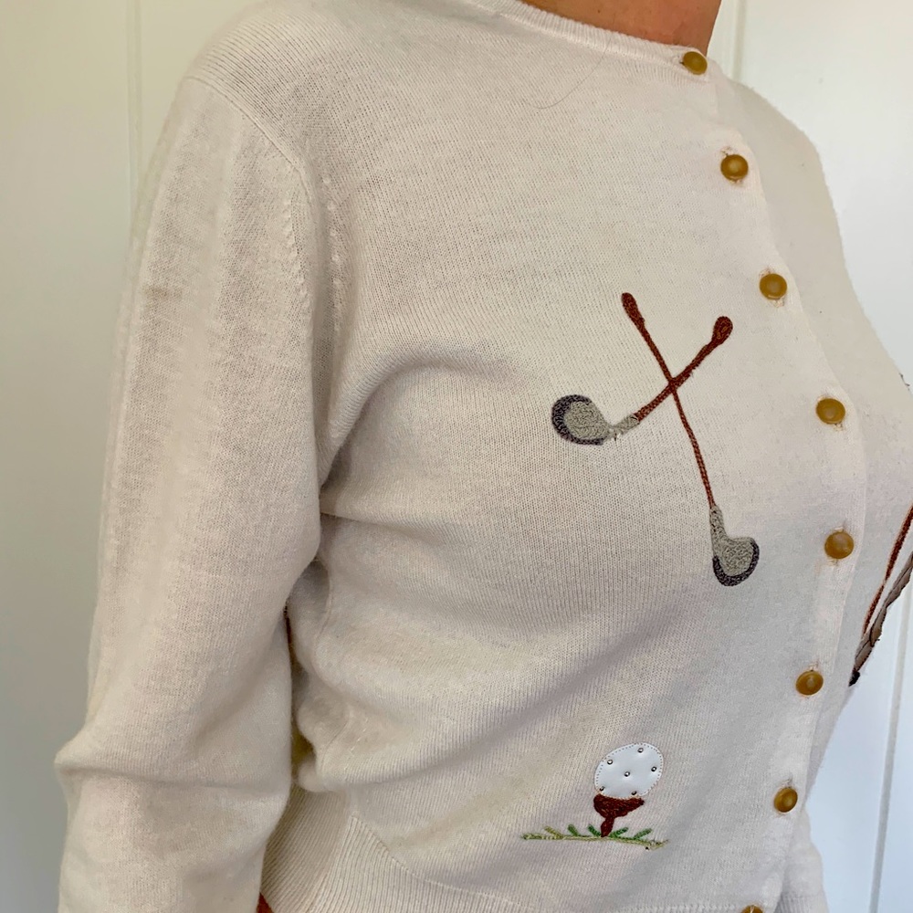 Vintage Elsa Schiaparelli Novelty Cardigan with Golf Motif embroidery